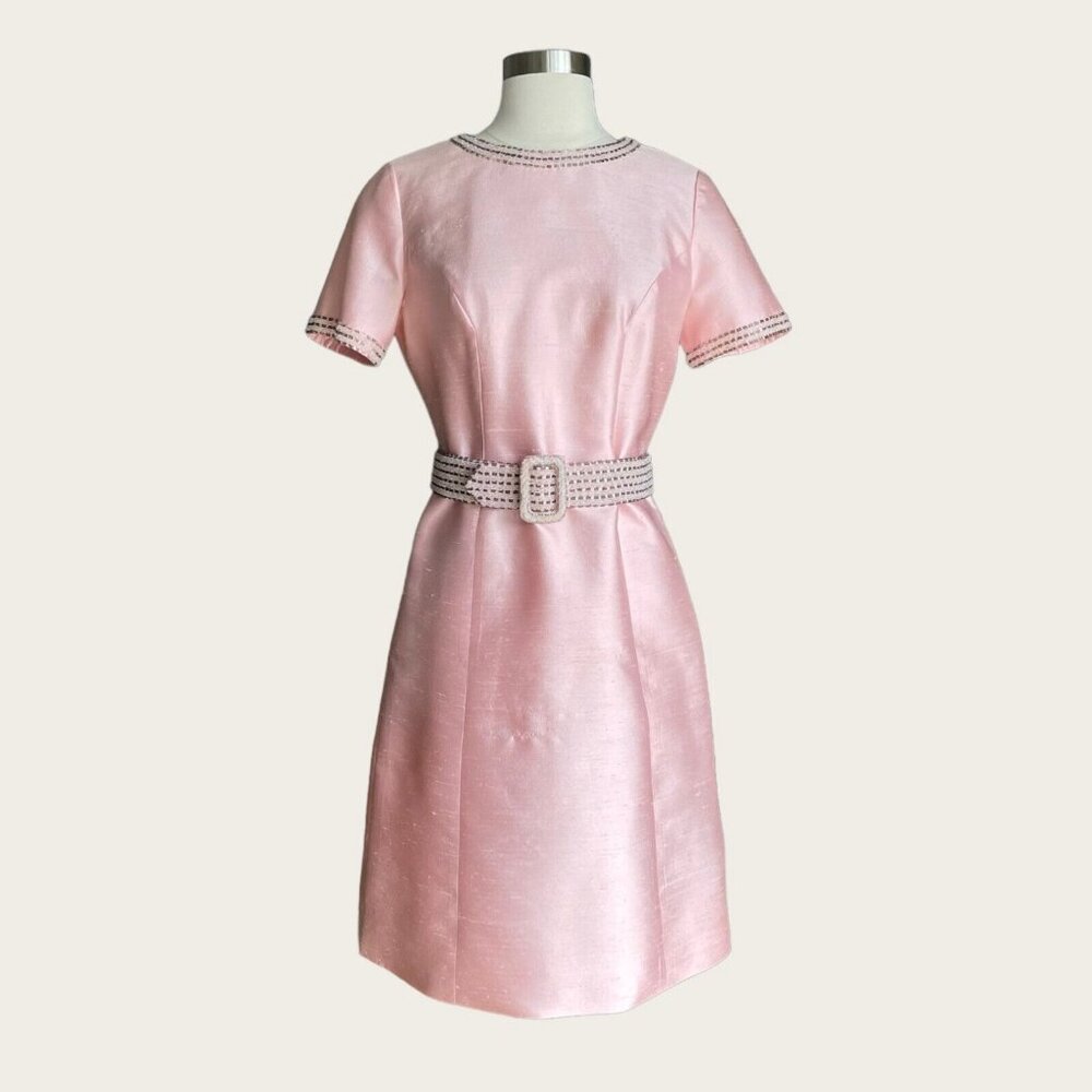 Vintage 50’s Andora Pink Beaded Silk Wool Cocktail Dress